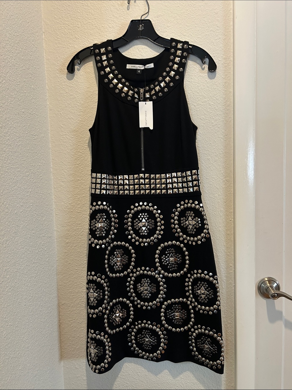 Diane Von Furstenberg Black Studded Everly Sleeveless Mini Dress